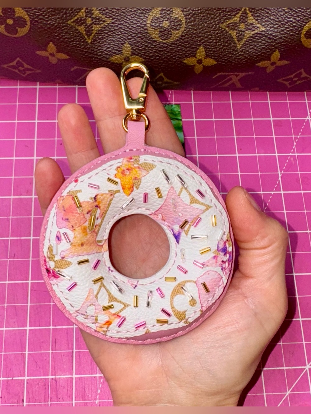 💓 Watercolor Aquarelle Doughnut bag charm handmade